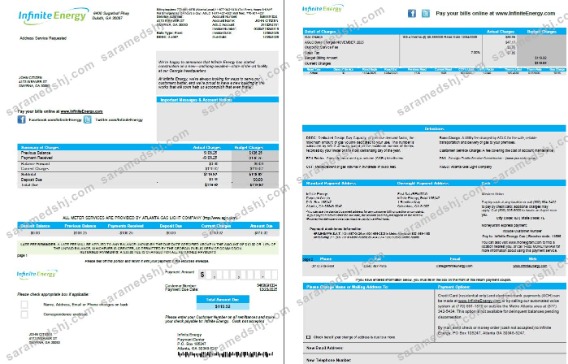 USA Infinite Energy utility bill template in Word and PDF formats. 2 pages